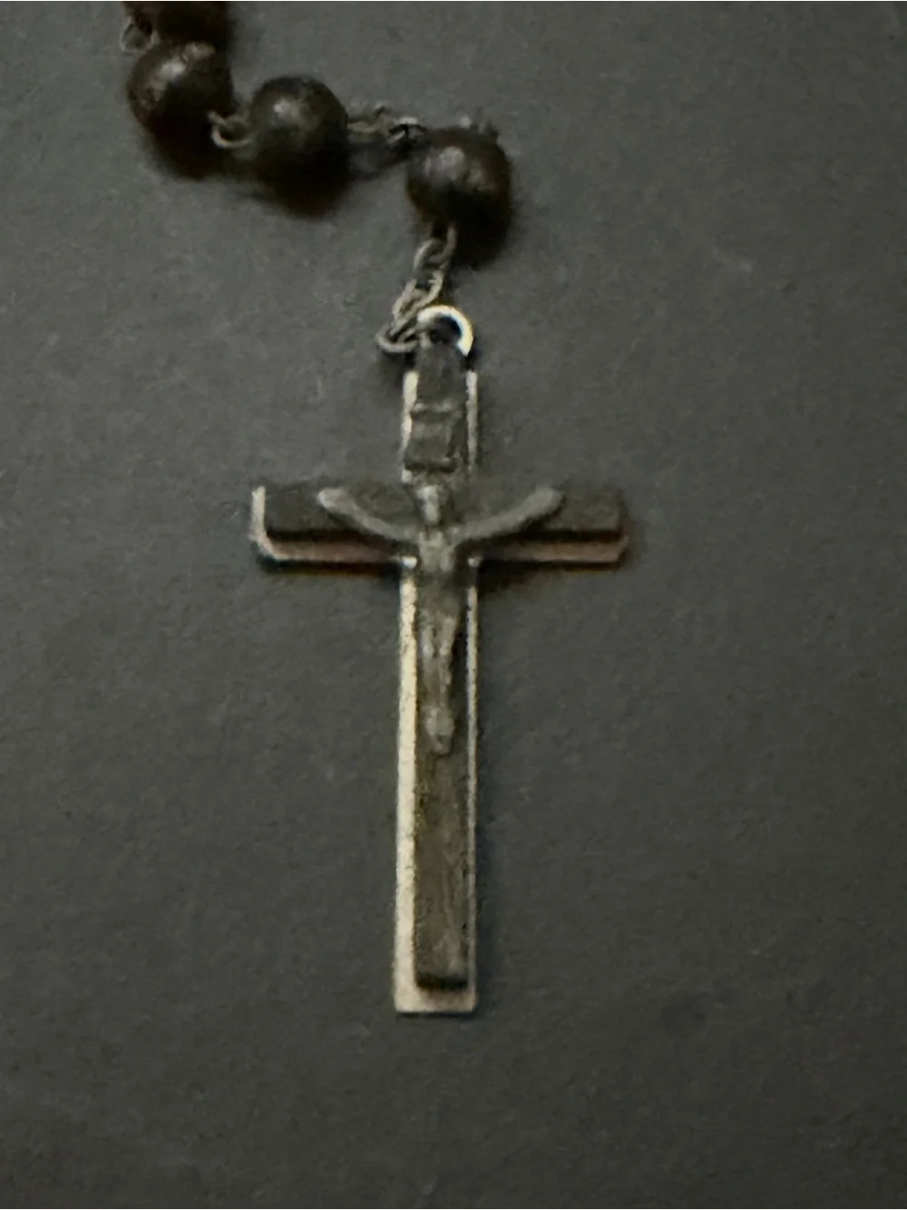 Vintage Dolce & Gabbana Wood Bead Rosary Necklace Crucifix DG Logo Plate Y2K